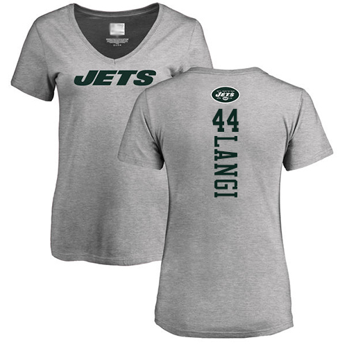 New York Jets Ash Women Harvey Langi Backer NFL Football #44 T Shirt